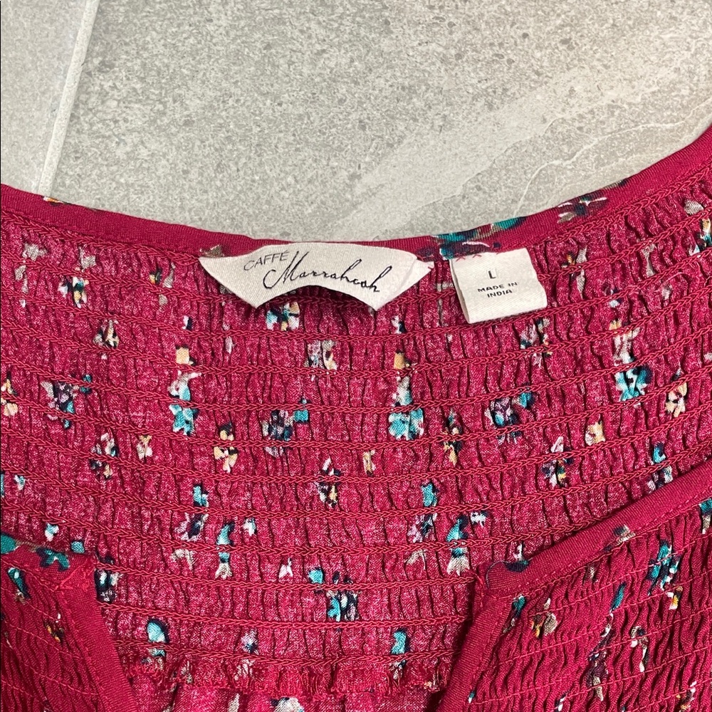 Caffé Marrakesh Maroon Floral Blouse --  Size Large - Picture 2 of 8